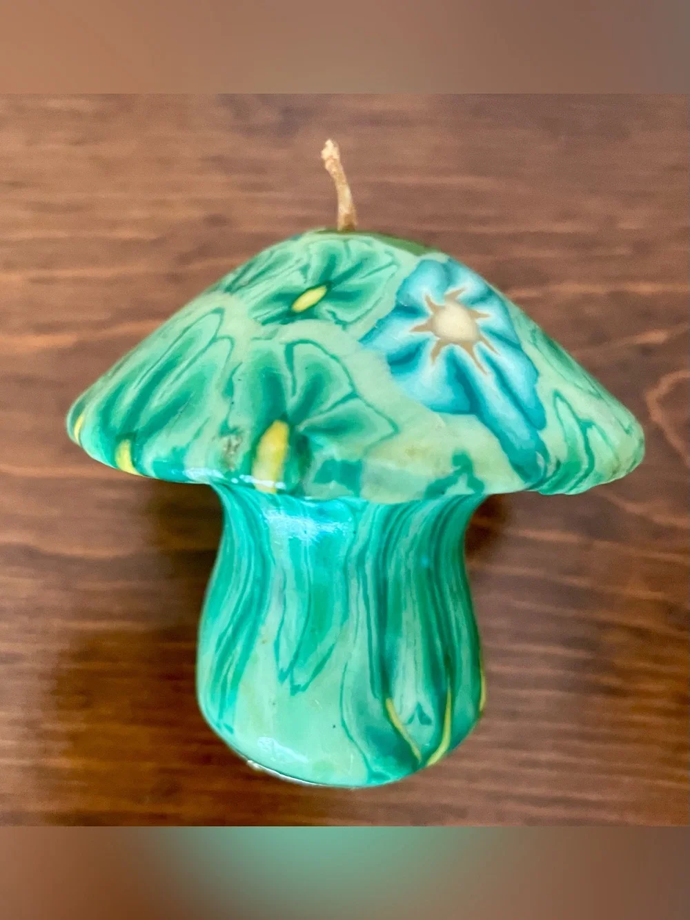 Vintage Psychedelic Mushroom + Ladybug Candle - Green & Blue (UNBURNED) Y2K